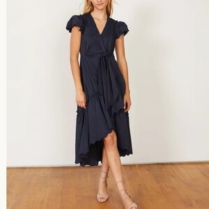 NWT Caballero Catalina Midi Dress in Navy Blue Cotton Blend Size Small